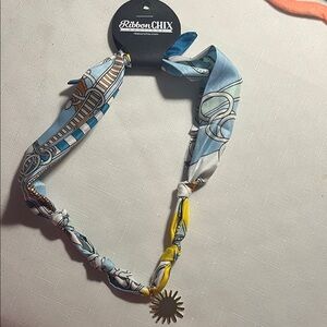 Sunny Day Blue & Yellow Patterned Scarf Necklace